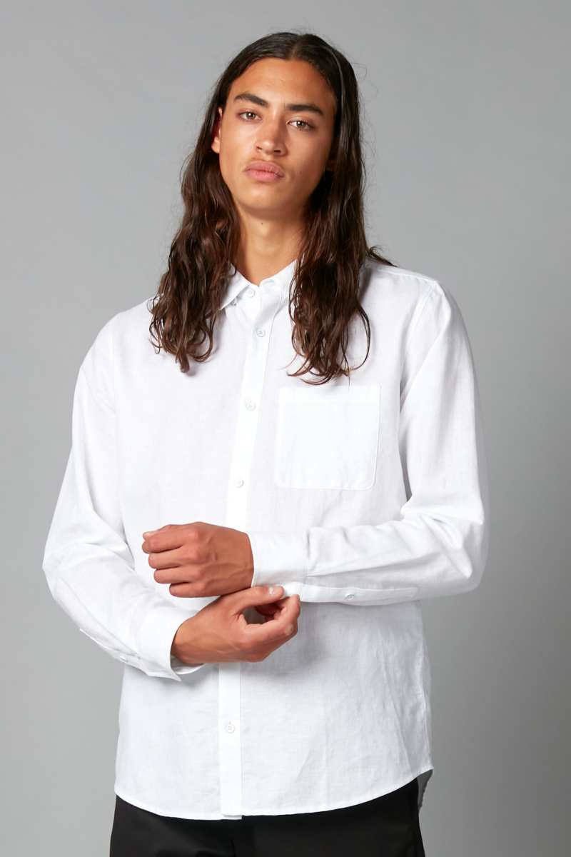 White Kano Linen Long Sleeve Shirt