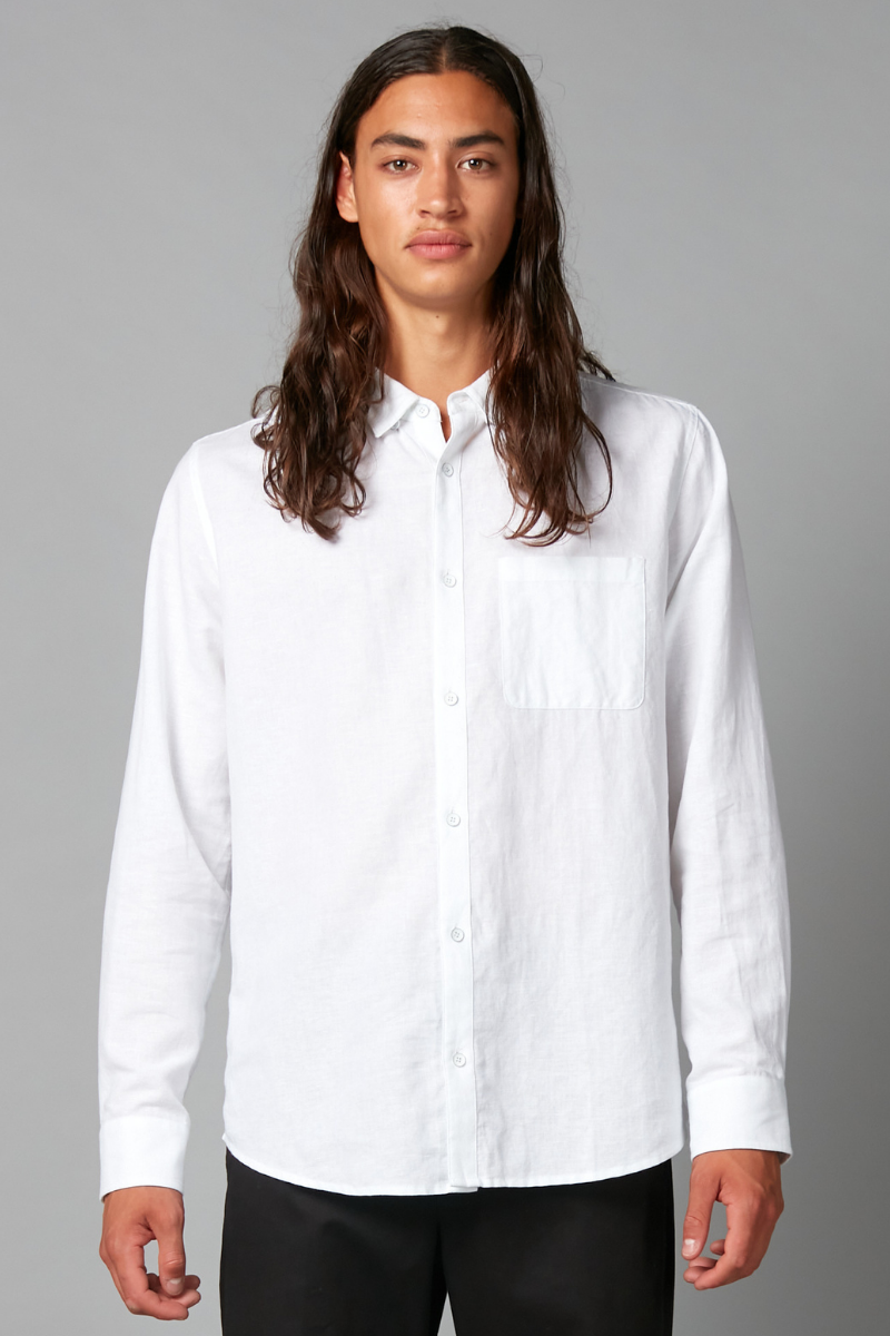 White Kano Linen Long Sleeve Shirt