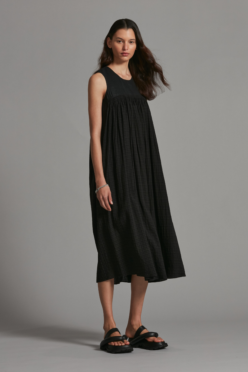 Black Natsuki Check Maxi Dress