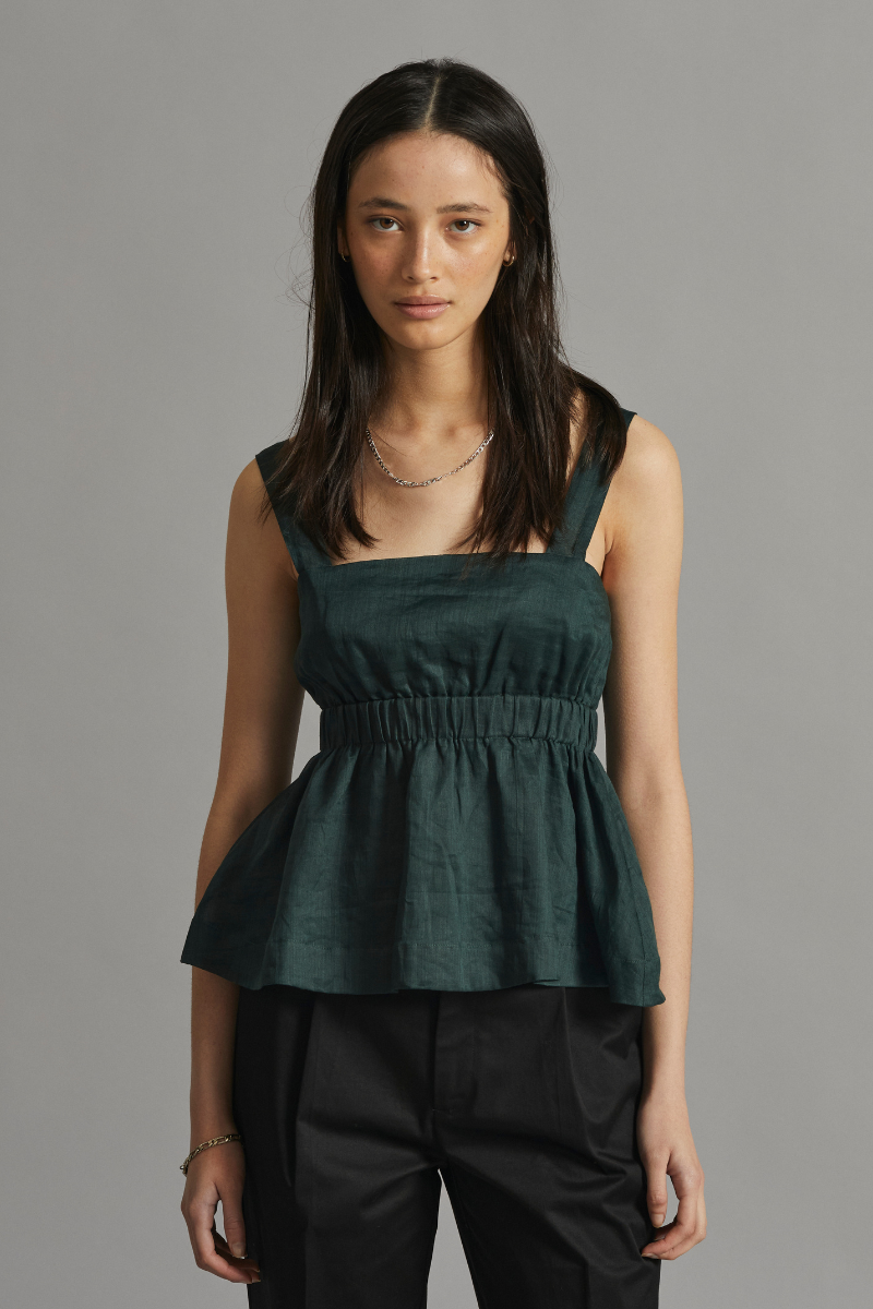 Myrtle Green Solari Linen Top