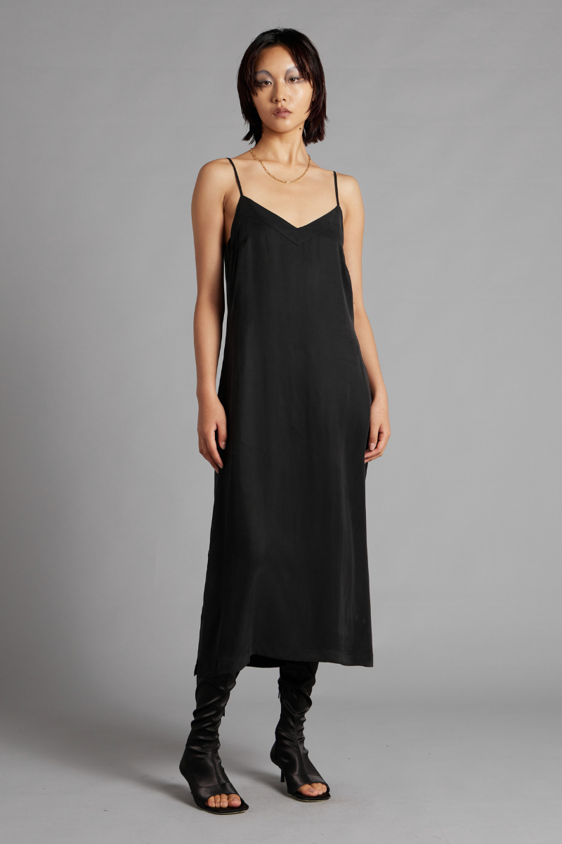 Black Glider Midi Slip Dress | Cupro Tencel by Nique Nique Clothing Black Glider Midi Slip Dress | Cupro Tencel by Nique Nique Clothing