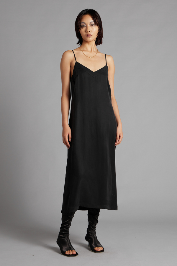 Black Glider Midi Slip Dress