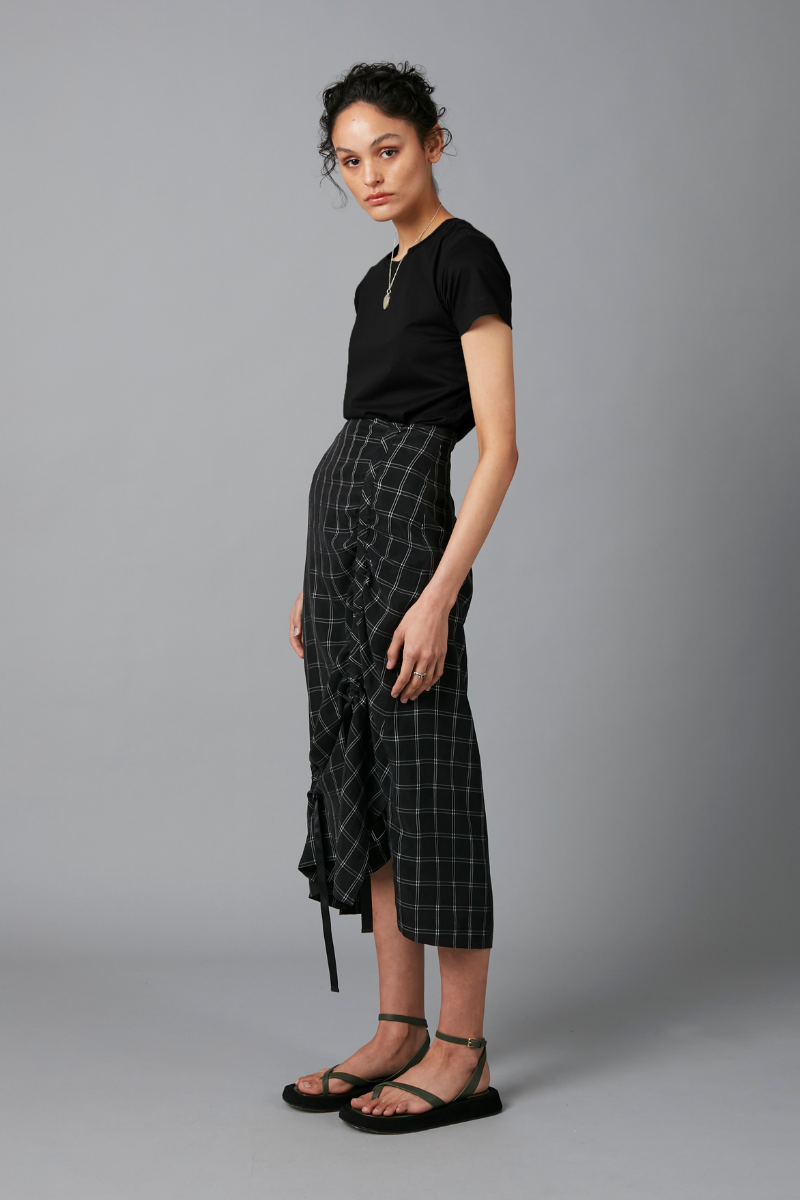 Black and White Check Kira Cupro Skirt