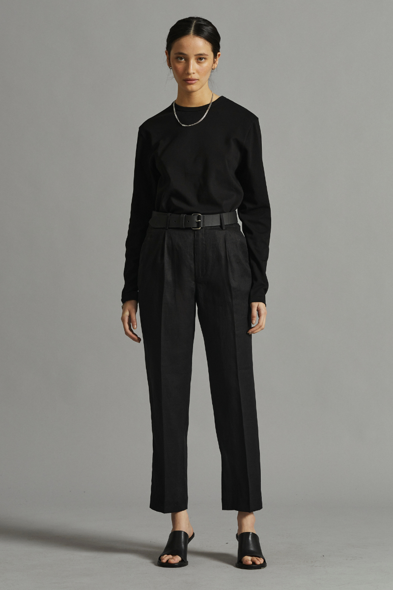 Black Sharp Tailored Linen Pant