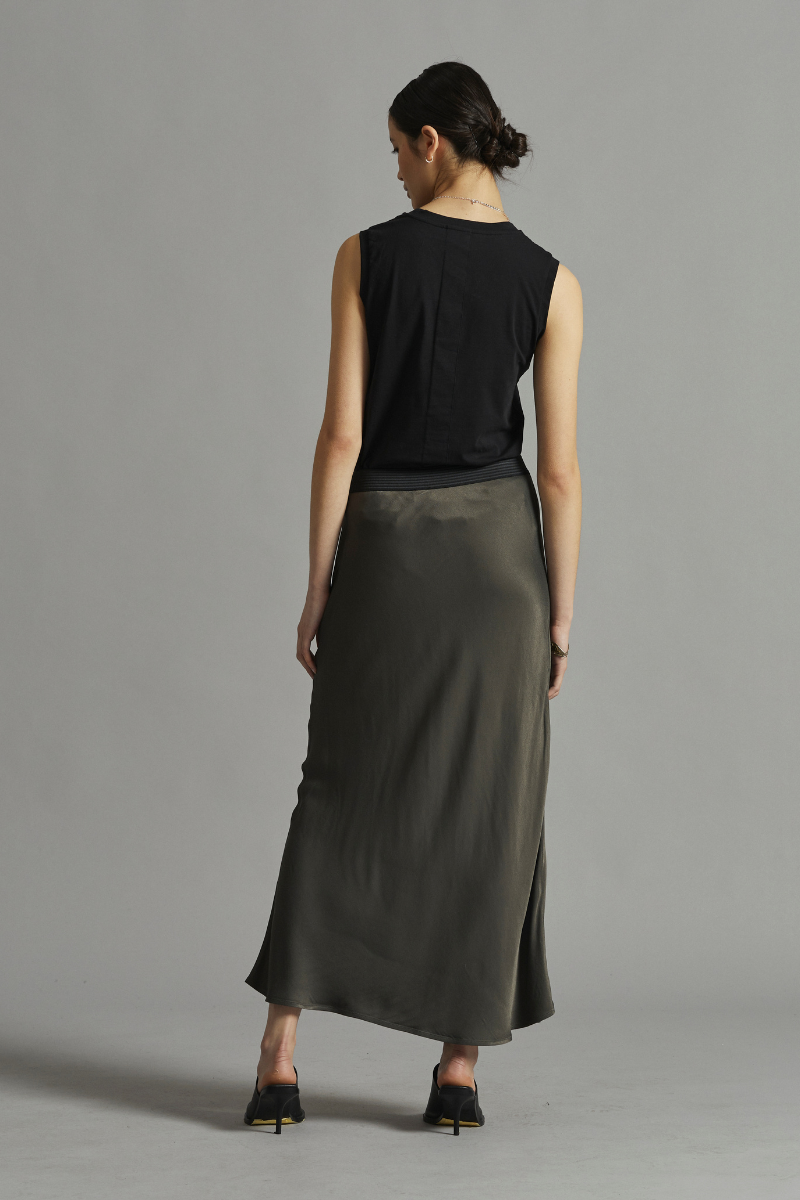 Khaki Meisa Satin Maxi Skirt