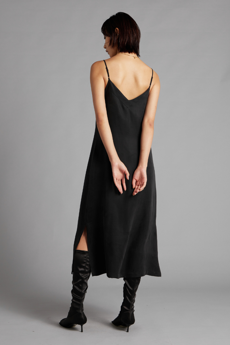 Black Glider Midi Slip Dress