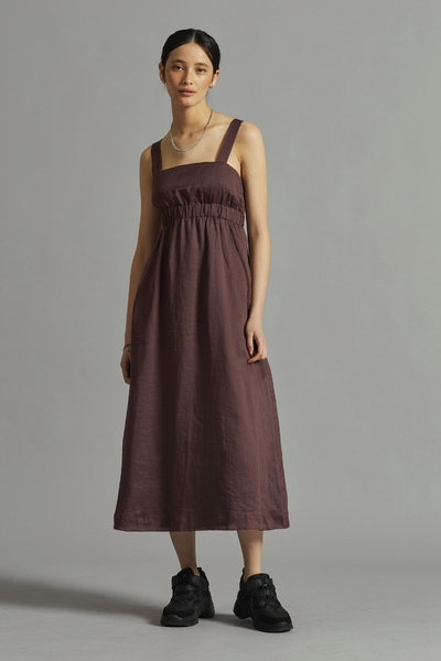 Chocolate Solari Linen Midi Dress