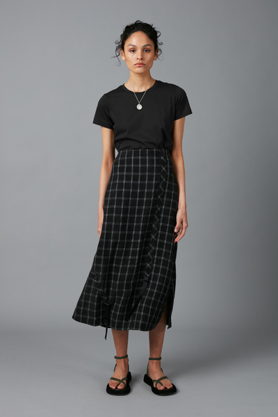 Black and White Check Kira Cupro Skirt