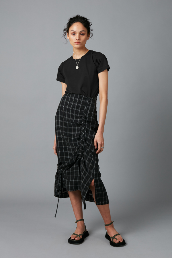 Black and White Check Kira Cupro Skirt