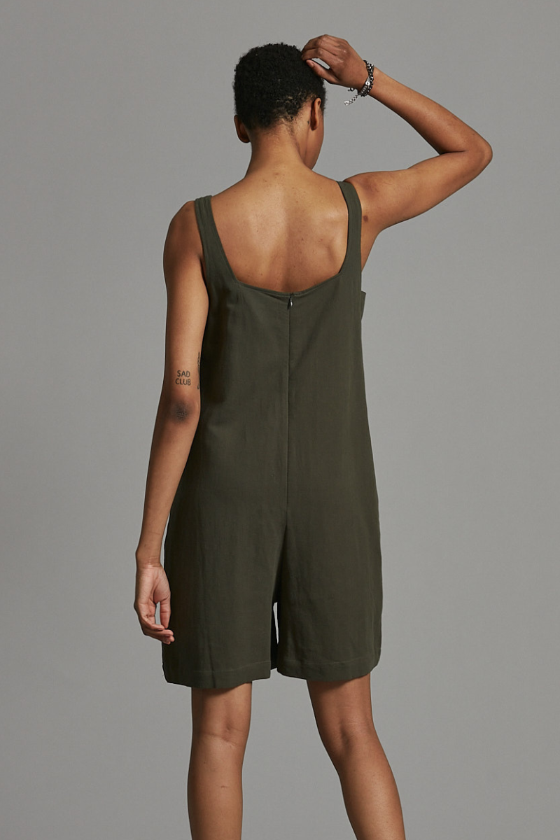 Khaki Safi Linen Cotton Playsuit