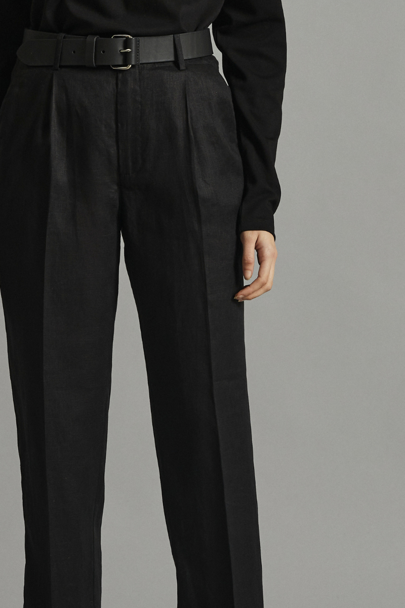 Black Sharp Tailored Linen Pant