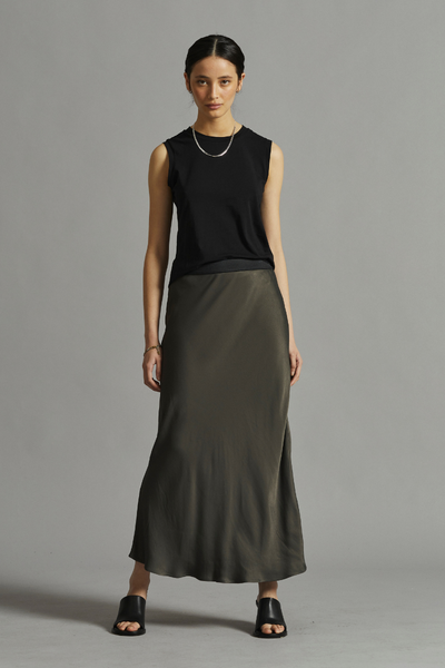 Khaki Meisa Satin Maxi Skirt