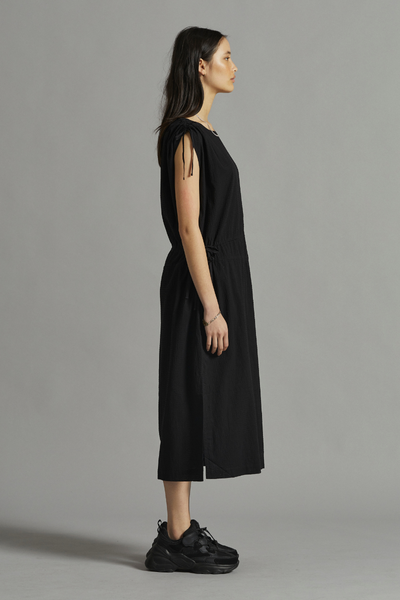 Black Rika Seersucker Midi Dress