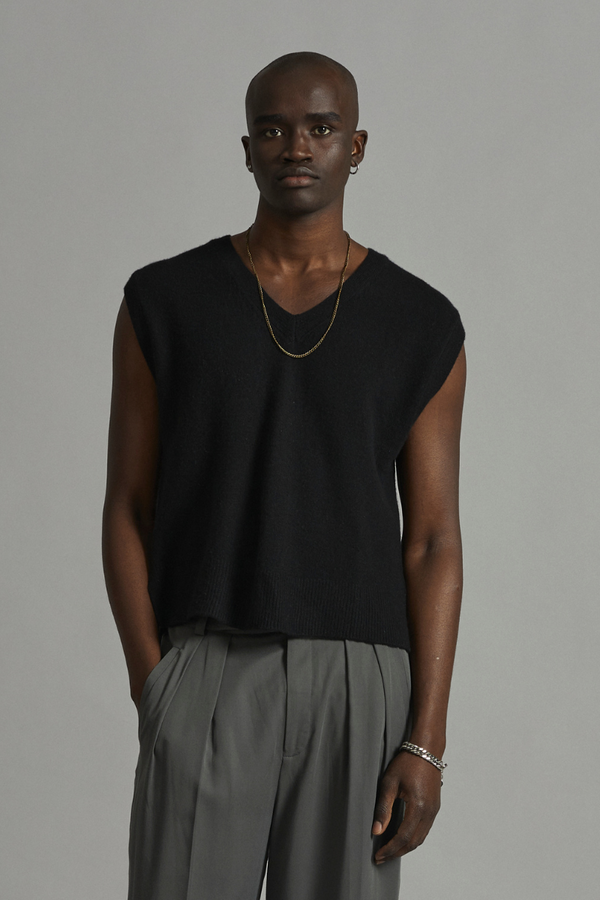 Black Tokyo V-Neck GenderU Knit Tank