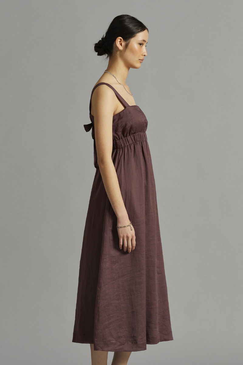 Chocolate Solari Linen Midi Dress