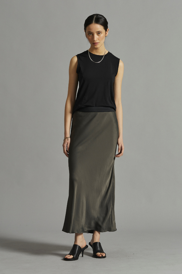 Khaki Meisa Satin Maxi Skirt