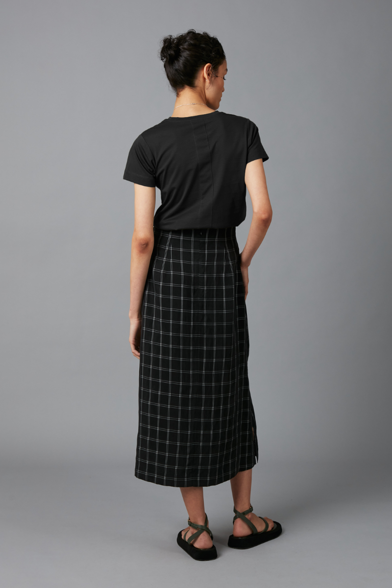 Black and White Check Kira Cupro Skirt