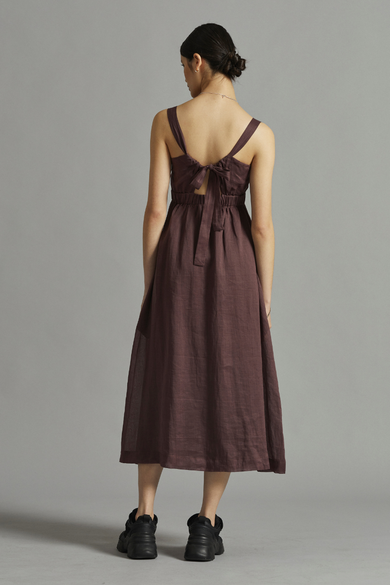 Chocolate Solari Linen Midi Dress