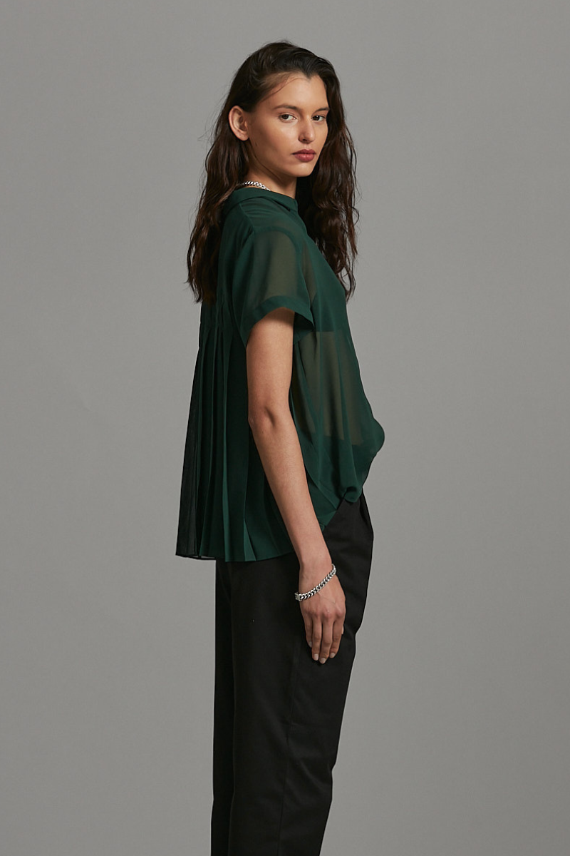 Forest Green Juno Pleated Shirt