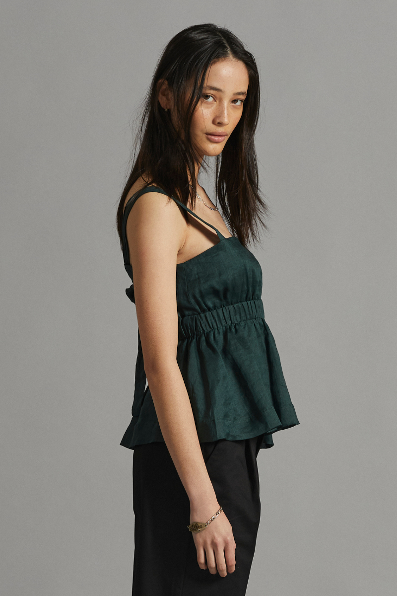 Myrtle Green Solari Linen Top