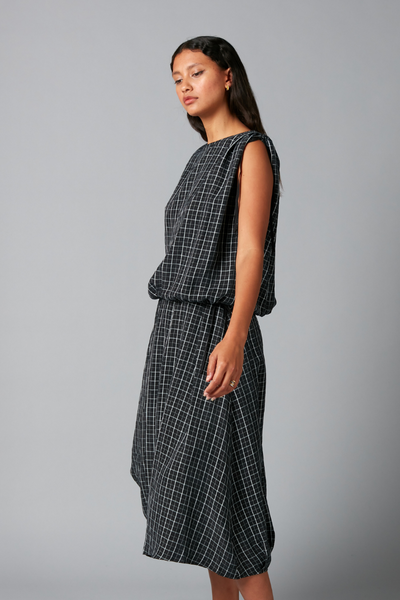 Black Check Florian Draped Skirt