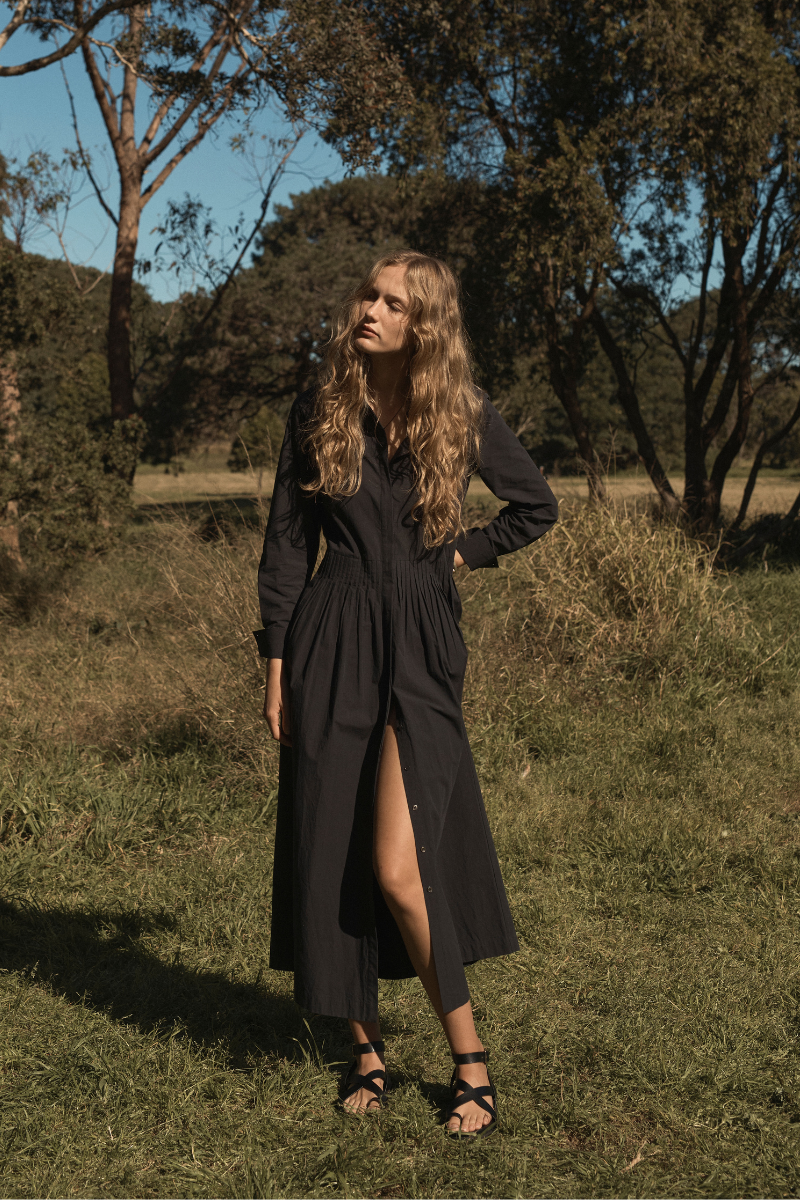 Black Aurora Maxi Shirt Dress