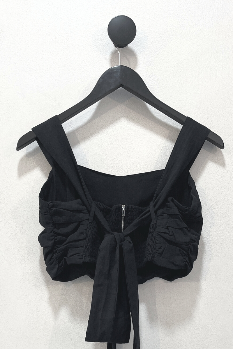 Black Concha Ruched Crop Top