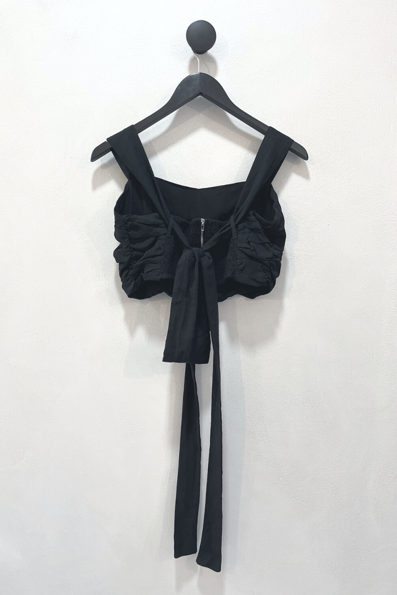 Black Concha Ruched Crop Top