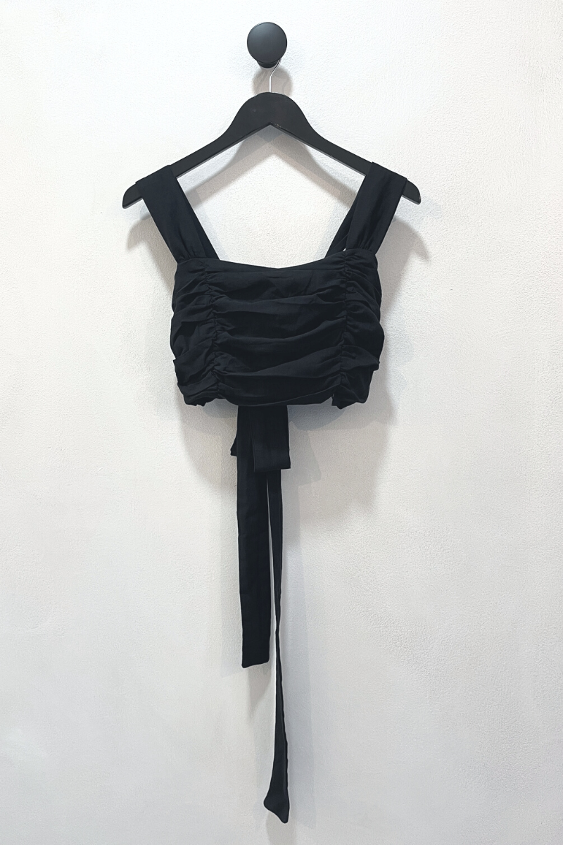 Black Concha Ruched Crop Top