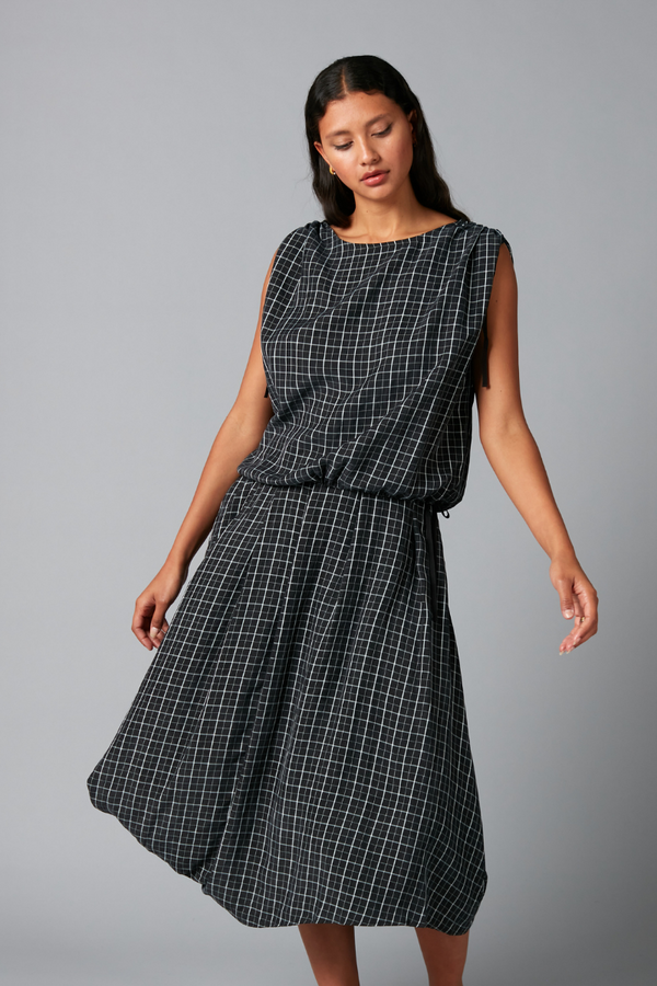 Black Check Florian Draped Skirt