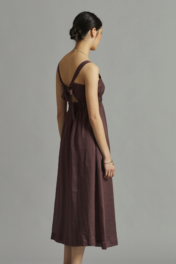 Chocolate Solari Linen Midi Dress