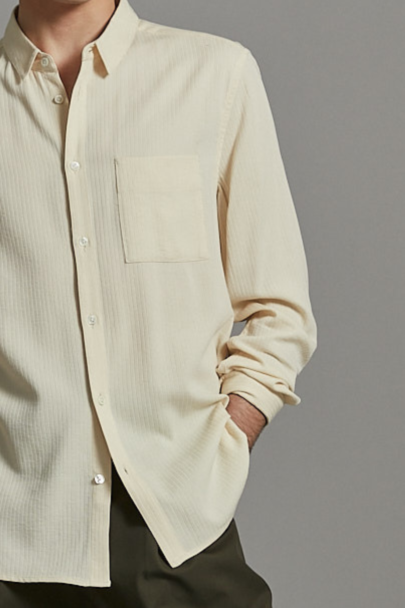 Ecru Bedford Textured Cotton Shirt