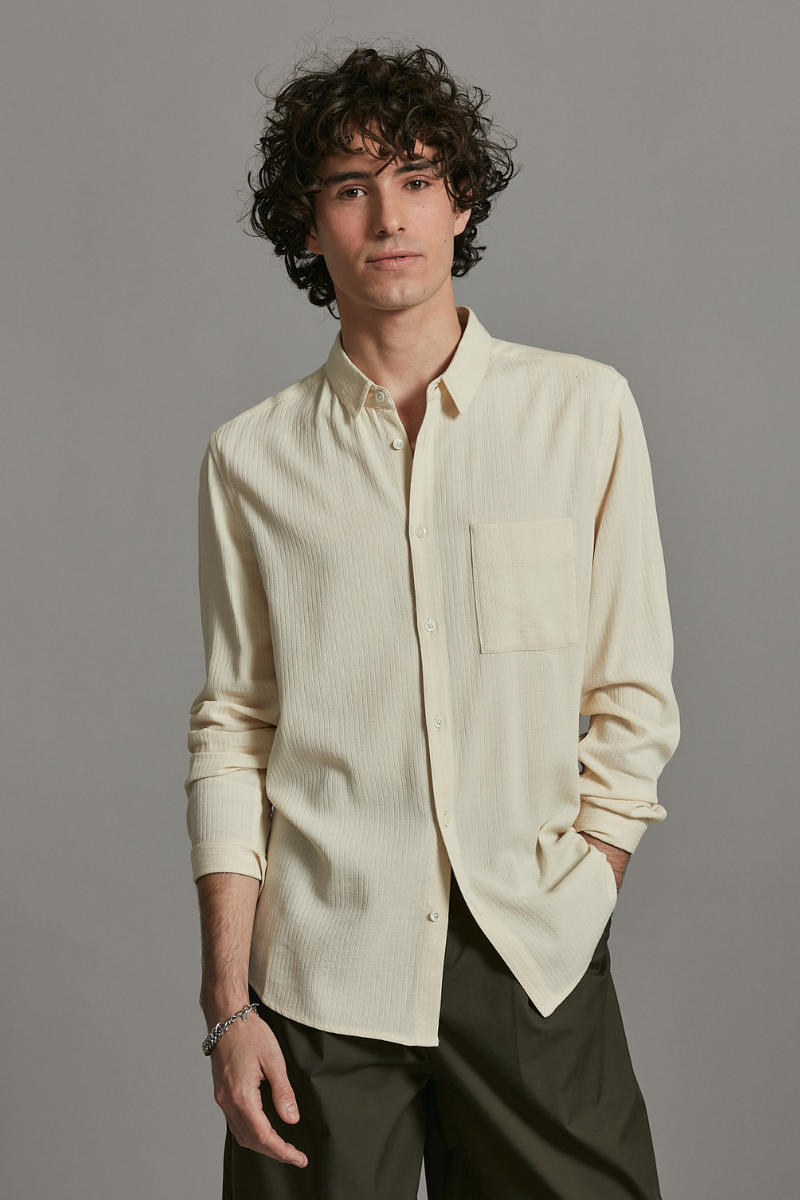 Ecru Bedford Textured Cotton Shirt