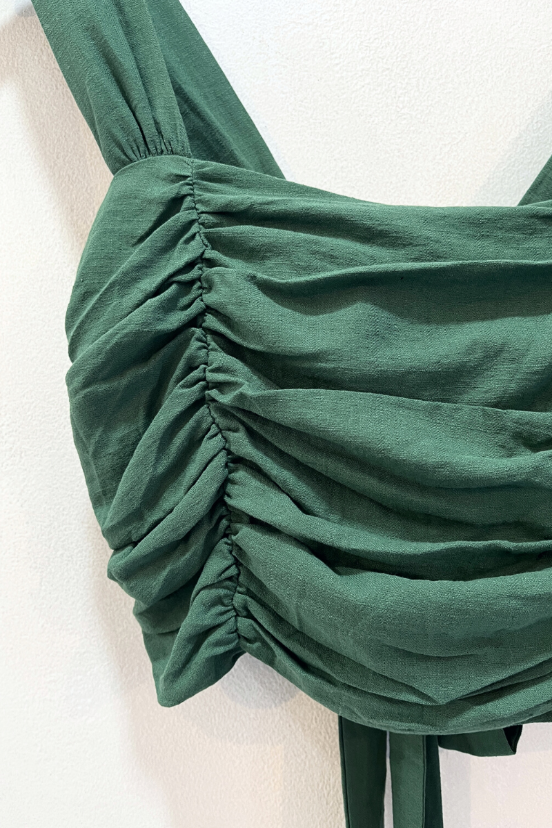 Green Concha Ruched Crop Top