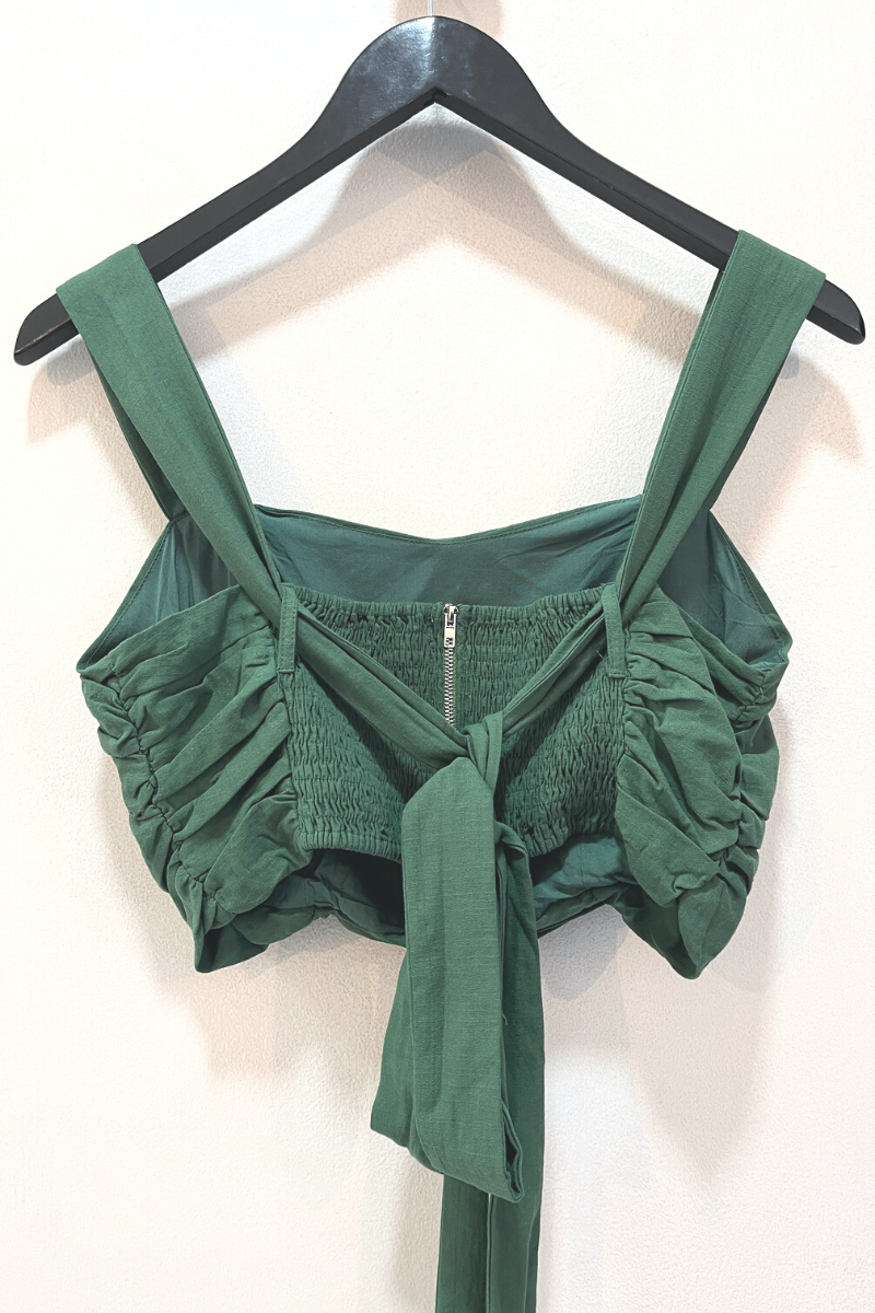 Green Concha Ruched Crop Top