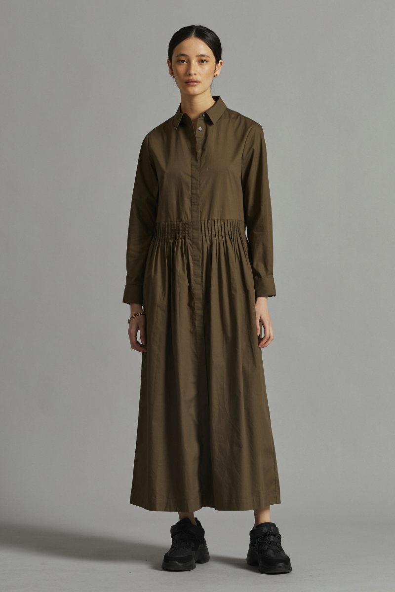 Khaki Aurora Maxi Shirt Dress