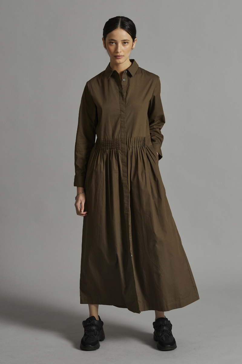 Khaki Aurora Maxi Shirt Dress