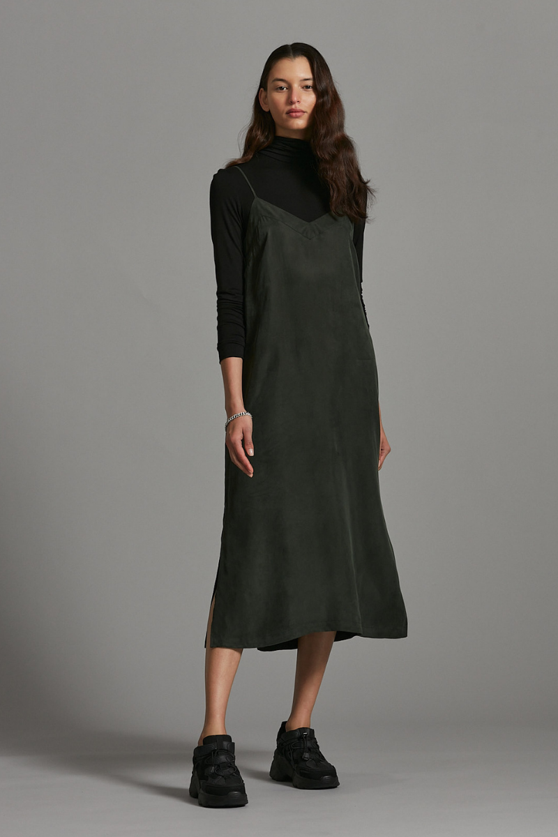 Dark Khaki Glider Midi Dress Nique Clothing Dark Khaki Glider Midi Dress Nique Clothing