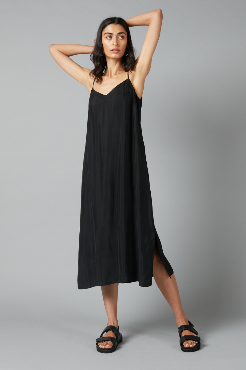 Black Glider Midi Slip Dress