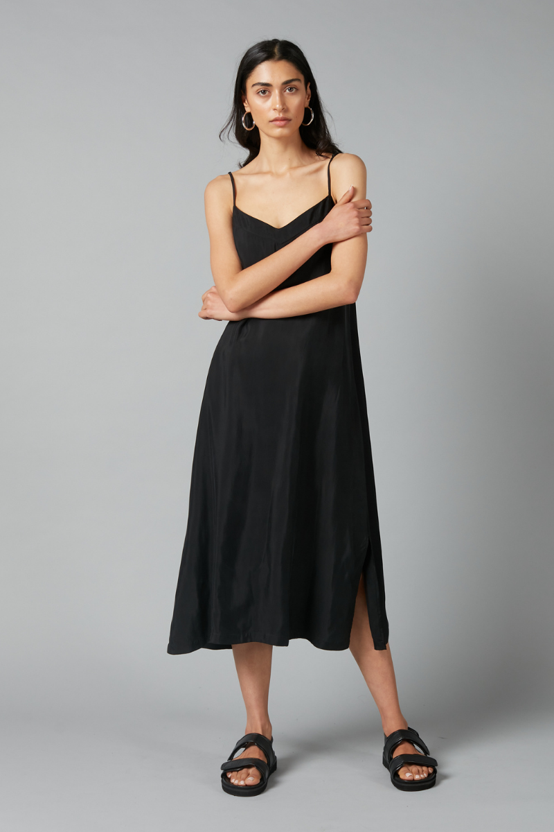 Black Glider Midi Slip Dress