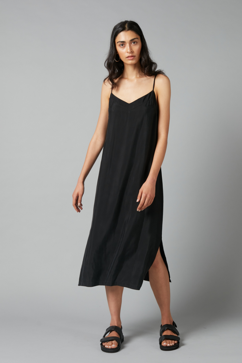 Black Glider Midi Slip Dress