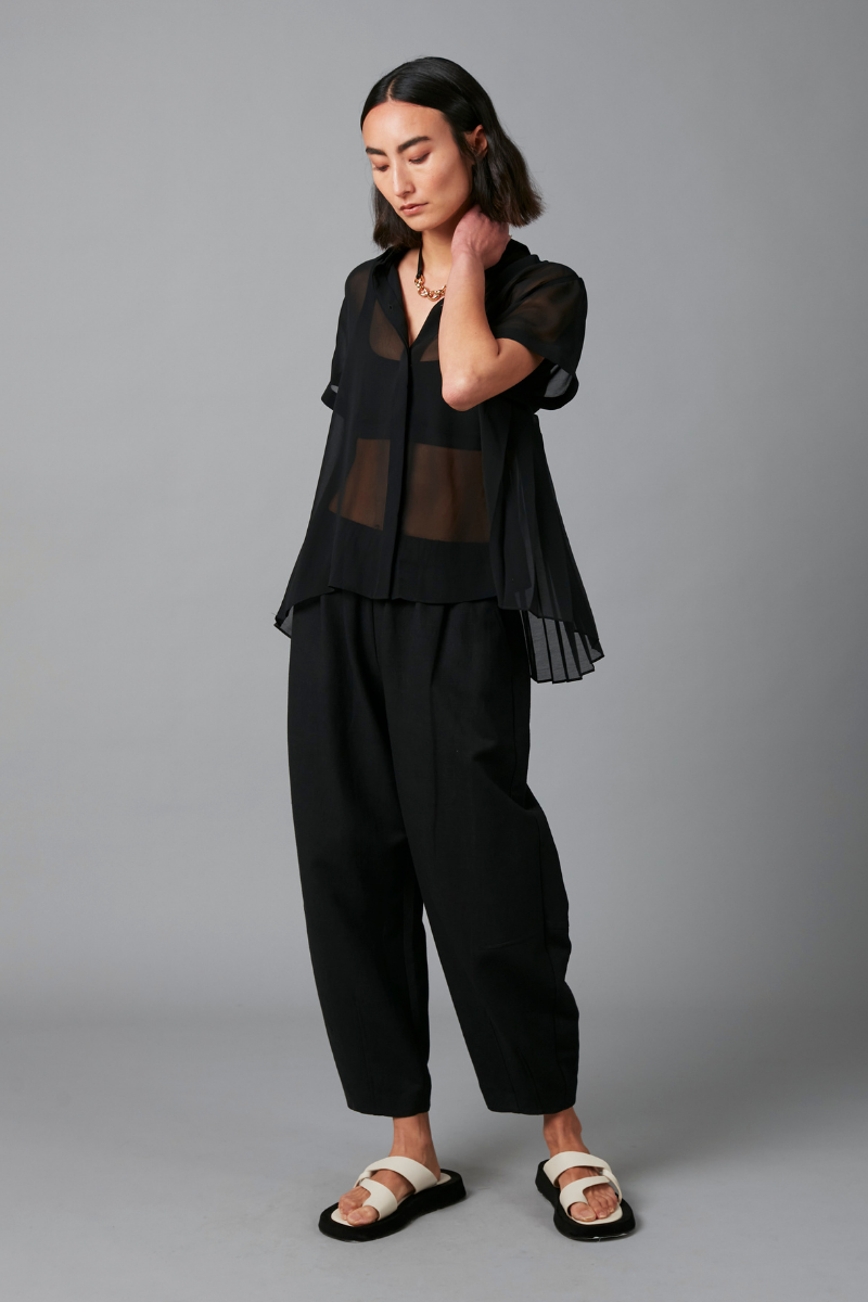 Black Juno Recycled Polyester Pleated Shirt