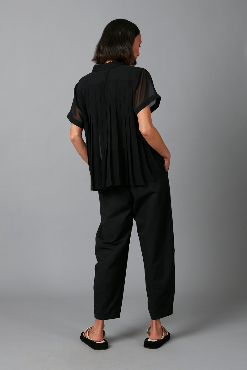 Black Juno Recycled Polyester Pleated Shirt