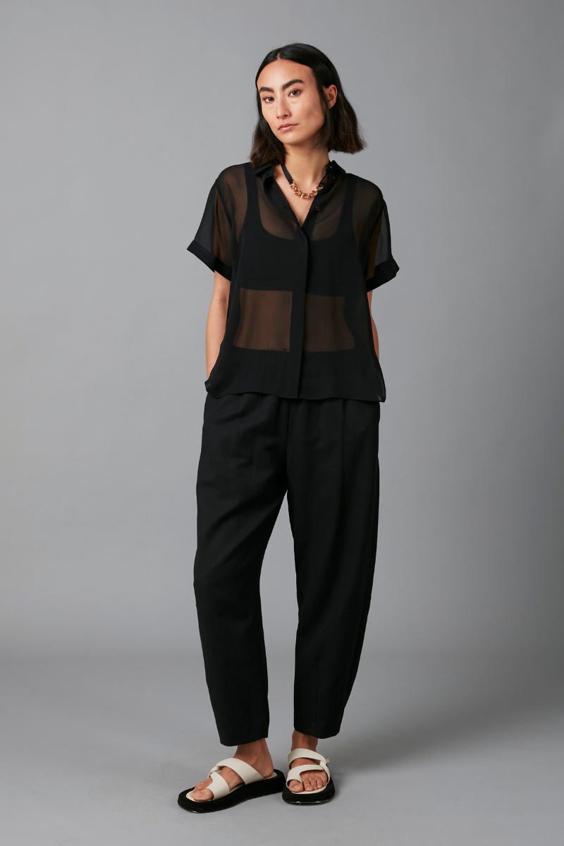 Black Juno Recycled Polyester Pleated Shirt