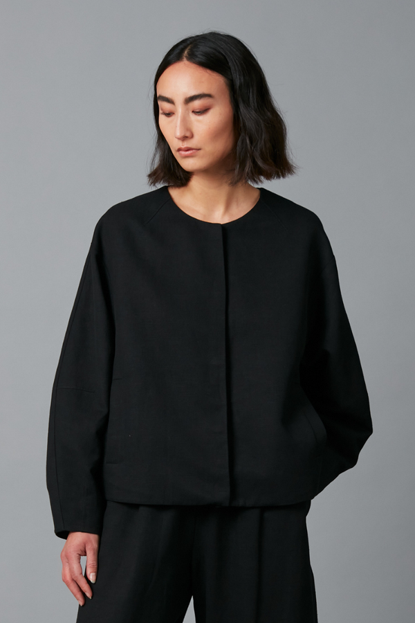 Black Sakuru Linen Blend Jacket