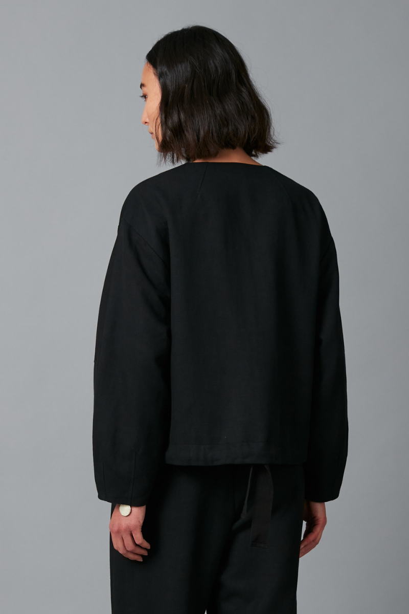 Black Sakuru Linen Blend Jacket