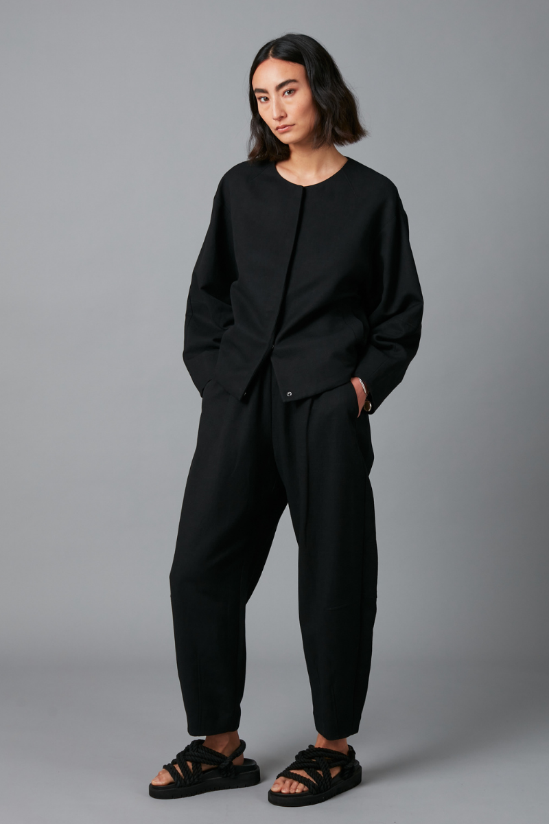 Black Sakuru Linen Blend Jacket