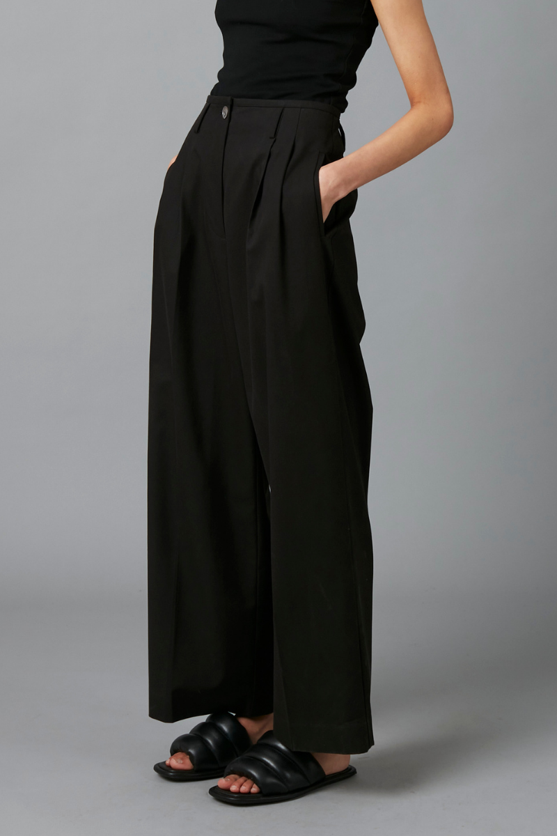 Black Sculpture Cotton Tencel Pants