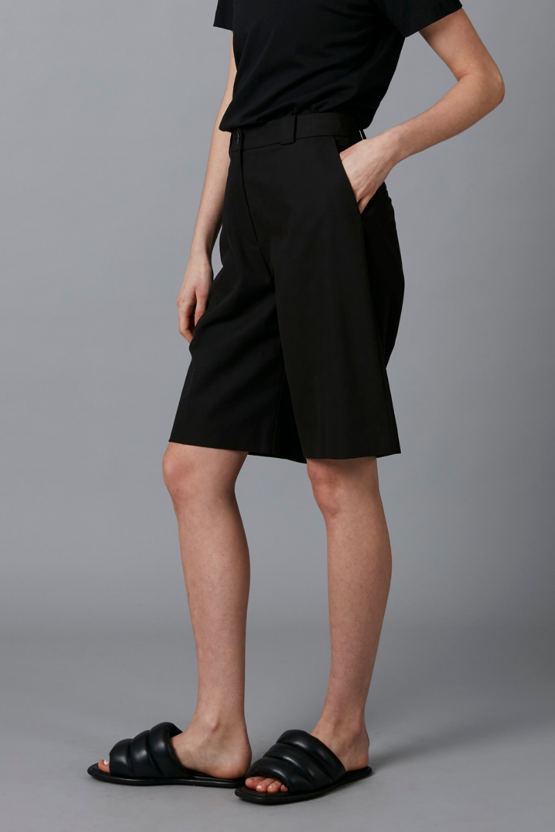 Black Lita Cotton Tencel Tailored Shorts