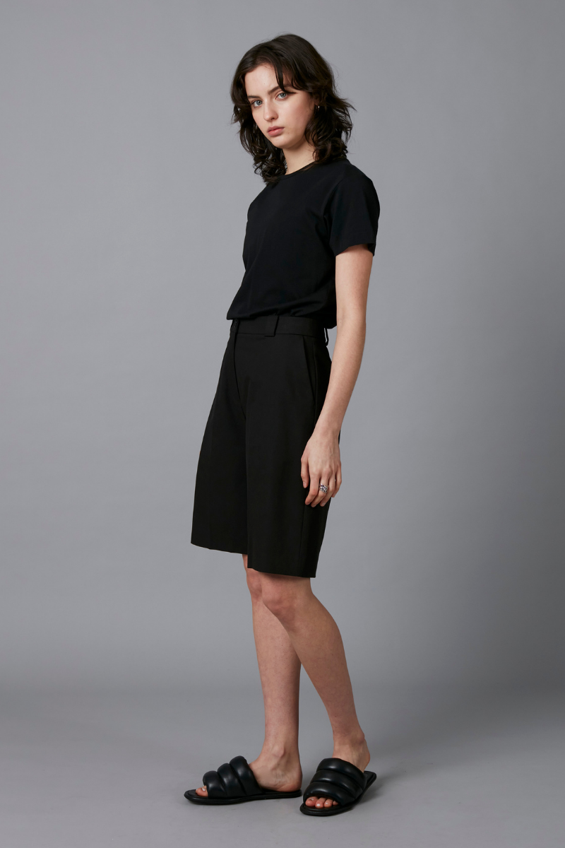 Black Lita Cotton Tencel Tailored Shorts